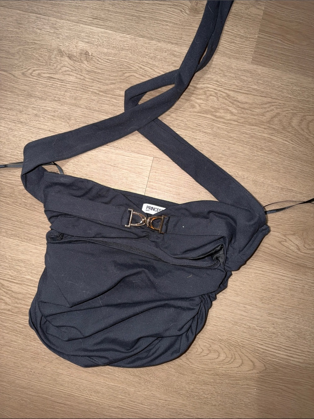 Prince Black halter top with cut out Gold Hardware